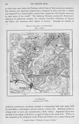 Salisbury and Stonhenge in Wiltshire, England ,1881 1800s Antique Map