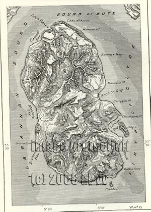 The Isle of Arran in the Firth of Clyde on the west coast of Scotland,1881 1800s Antique Map