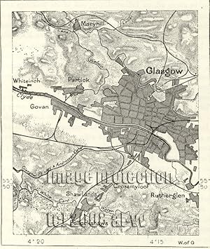 Glasgow in Scotland ,1881 1800s Antique Map