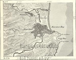Aberdeen in the northeast of Scotland on the coast of the North Sea,1881 1800s Antique Map