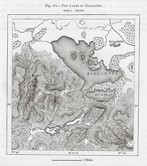 the Lakes of Killarney,1881 1800s Antique Map