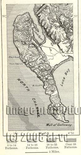 The Rhins of Galloway in the southwestern region of Scotland,1881 1800s Antique Map