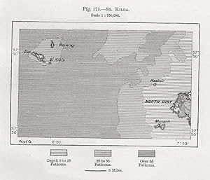 St Kilda archipelago in the North Atlantic Ocean,1881 1800s Antique Map