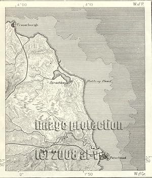 Peterhead and Fraserburgh in Aberdeenshire, Scotland,1881 1800s Antique Map
