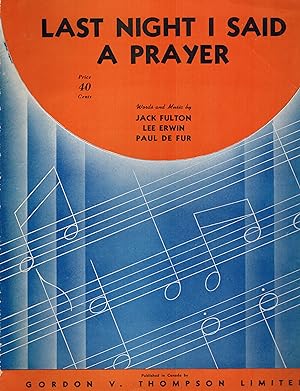 Last Night I Said a Prayer - Vintage Sheet Music