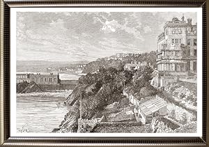 Torquay on the south coast of England in the county of Devon ,1881 Antique Print