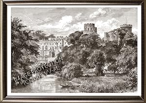 Warwick Castle in Warwickshire, England ,1881 Antique Print