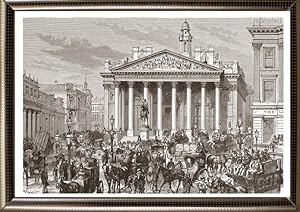The Royal Exchange in London, England,1881 Antique Print
