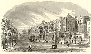 Somerset House and the Victoria Embankment in London,1881 Antique Print