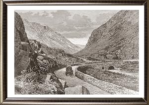 The Pass of Llanberis or Llanberis Pass in North Wales,1881 Antique Print