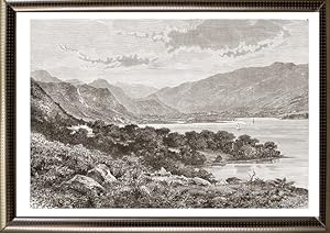 Derwentwater Lake in Cumbria, England,1881 Antique Print