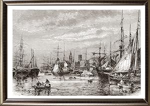View of the Liverpool Docks,1881 Antique Print
