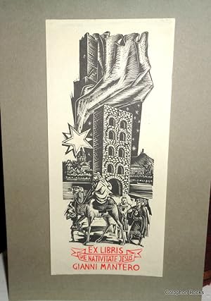 Gianni Mantero. Ex-Libris Bookplate. Original woodcut engraved "De Nativitate Jesus".