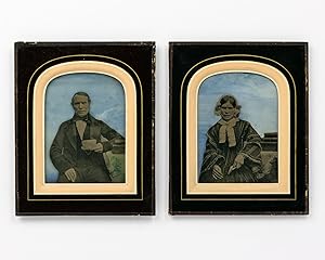 An extraordinary pair of half-plate ambrotype portraits of a couple (possibly husband and wife), ...