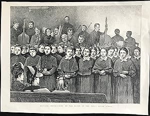 Musical Instruction of the Blind in the Paris Blind School. Original Wood Engraving