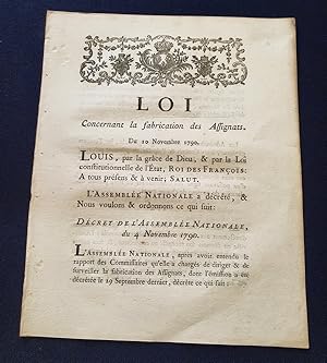 Loi concernant la fabrication des Assignats du 10 Novembre 1790
