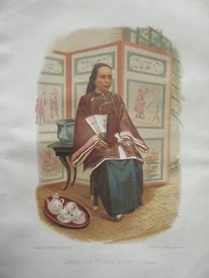 CHROMOLITHO 19ème DAME DE HON KONG CHINE