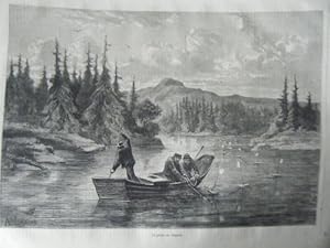 GRAVURE SUR BOIS 19ème LA PECHE AU DRAPEAU