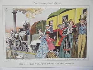 GRAVURE COULEUR 20è TRAIN 1855 PREMIERS GRANDS DEPARTS