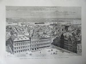 GRAVURE SUR BOIS 1882 ANVERS HOTEL DE VILLE BELGIQUE