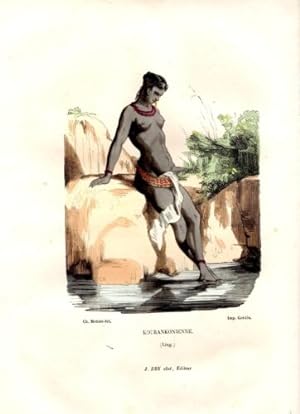 GRAVURE COLORIEE A LA MAIN VERS 1850 KOURANKONIENNE FEMME DU SOUDAN AFRIQUE