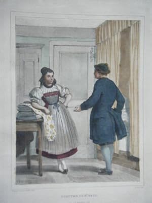 LITHOGRAPHIE GOUACHEE GOMMEE DE DEVERIA 19è COSTUME SAINT GALL SUISSE