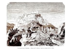 GRAVURE SUR BOIS 19ème LE CHATEAU FRANC DE KARYTENE GRECE