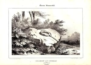 LITHOGRAPHIE GUIENNE MONUMENTALE 19ème DOLMEN DE LUSSAC PRES LIBOURNE GIRONDE