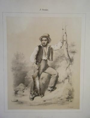 LITHOGRAPHIE DE F. GRENIER 19ème ETUDES VARIEES N° 14 LA CHASSE