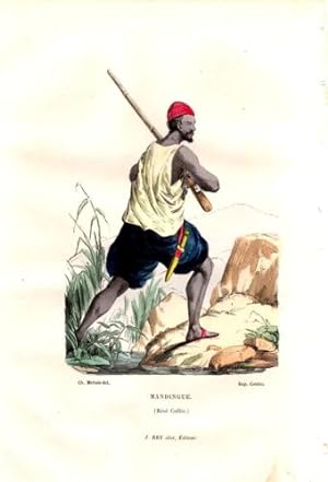 GRAVURE COLORIEE A LA MAIN VERS 1850 MANDINGUE MALI AFRIQUE