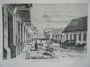 GRAVURE SUR BOIS 1883 RUE DE LA BARANQUILLA COLOMBIE