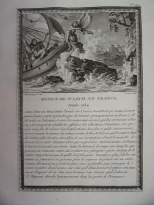 GRAVURE 18ème D' EPOQUE RETOUR DE SAINT LOUIS EN FRANCE ANNEE 1254