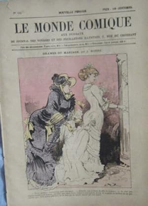 LE MONDE COMIQUE N° 135 VERS 1880 GRAVURE EN COULEUR DE ROBIDA DRAMES DU MARIAGE