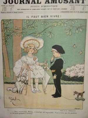 GRAVURE COULEUR DE GERBAULT 1902 JOURNAL AMUSANT ENFANTINA IL FAUT BIEN VIVRE