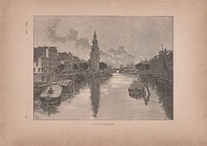 GRAVURE SUR BOIS VERS 1890 VUE D' AMSTERDAM PAYS BAS