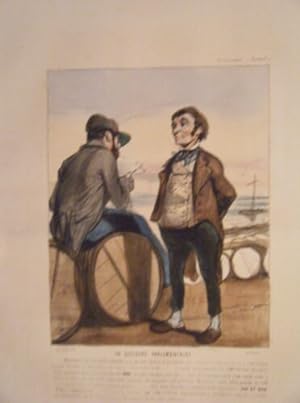 LITHOGRAPHIE DE GAVARNI AQUARELLEE 12 JUIN 1842 UN DISCOURS PARLEMENTAIRE