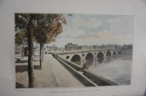 GRAVURE COULEUR 1900 GEOGRAPHIE PITTORESQUE TOULOUSE PONT NEUF EGLISE DALBADE