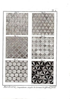 GRAVURE 18ème d' EPOQUE MARBRERIE COMPARTIMENTS SIMPLE DE CARREAUX