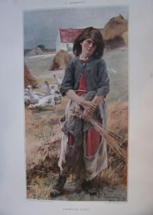 Planche couleur figaro illustre 1893 d'apres tableau hermitte gardeuse d' oies