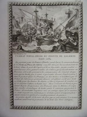 GRAVURE 18ème D' EPOQUE COMBAT NAVAL PRISE DU PRINCE DE SALERNE ANNEE 1284