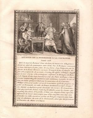 GRAVURE 18ème D' EPOQUE REUNION DE LA NORMANDIE A LA COURONNE ANNEE 1203