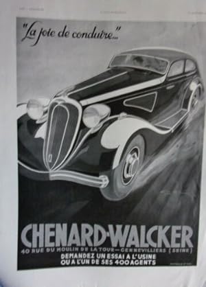 PLANCHE 20ème PUBLICITE AUTOMOBILE CHENARD-WALKER