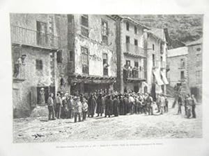 GRAVURE SUR BOIS 19ème UNE VISURA DESCENTE DE JUSTICE SAN JULIA ANDORRE