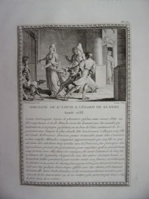 GRAVURE 18è D' EPOQUE DOCILITE DE SAINT LOUIS A L' EGARD DE SA MERE ANNEE 1238