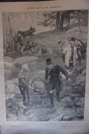 GRAVURE SUR BOIS 1897 TIREE annales politiques CHASSE A COURRE AVANT LA CUREE