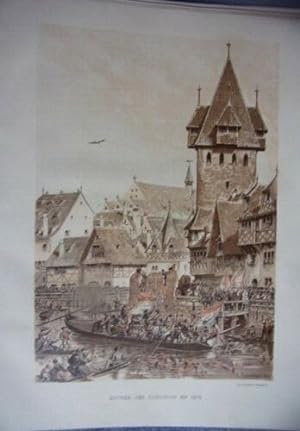 GRAVURE SCHWEITZER 1894 STRASBOURG ENTREE DES ZURICHOIS EN 1576