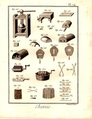 GRAVURE 18ème d' EPOQUE CHIMIE PLANCHE 14