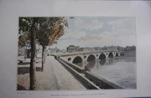 GRAVURE COULEUR VERS 1900 GEOGRAPHIE PITTORESQUE TOULOUSE PONT NEUF AMONT RIVE G