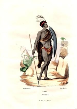 GRAVURE COLORIEE A LA MAIN VERS 1850 CAFRE AFRIQUE DU SUD