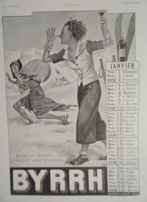 COMPOSITION 20ème PUBLICITE BYRRH HIVER CALENDRIER JANVIER 1937
